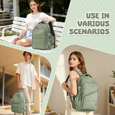 Шкільний рюкзак HYC00 для дівчаток та хлопчиків-підлітків, водонепроникний, для ноутбука 14 дюймів, зелений M4
