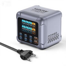 Зарядний пристрій GaN 8-в-1, 420W USB-C, LCD-дисплей, PD140W/QC60W, для iPhone 17/16/15, iPad, Android, планшетів (Срібний)