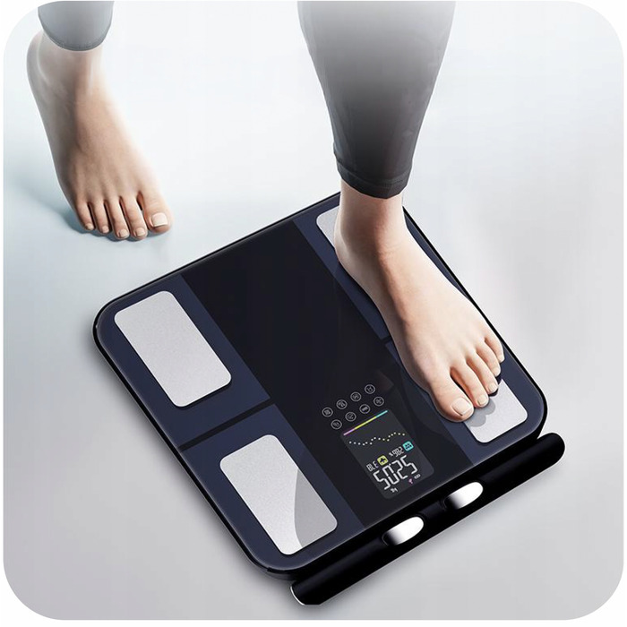 Аналітичні ваги для ванної кімнати, 8 електродів, білі — Визначення складу тіла, Bluetooth, Додаток, до 180 кг