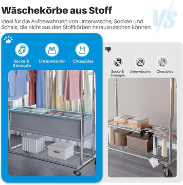 HOKEEPER Clothes Rack with Shelves, 450 kg Capacity, Rolling Clothes Rack, Portable Clothes Hanger, Chrome (D005)