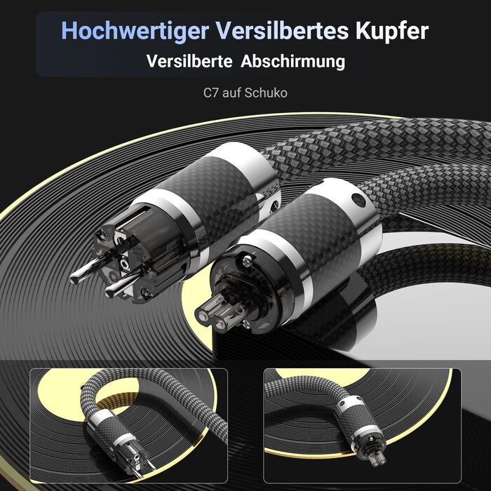 Hi-Fi мережевий кабель Tertullus High End C15 для аудіотехніки, штекер Schuko — C15, 1м