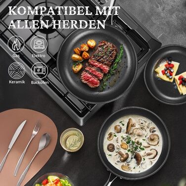 Сковорода KOKHUB Edelstahl 28 см з титаново-керамічним покриттям (без PTFE та PFAS), індукційна, 3-шарова антипригарна, з кришкою, для всіх плит, підходить для духовки
