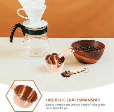4-Piece Measuring Spoon and Cup Set - Measuring Spoon Sets, Tea Measuring Cups, Dry Measuring Cups, Basic Coffee Bean Scoops, Measuring Spoons and Cups, Stainless Steel, Rose Gold