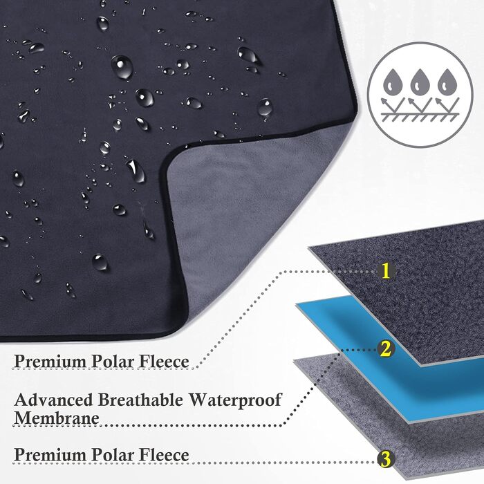 Водонепроникний коврик для собак PETTOM 152x127 см, м'який коврик для великих та маленьких собак, захисний коврик для дивана, ліжка, автокрісла, меблів - прання до 30°C (L, Сірий)