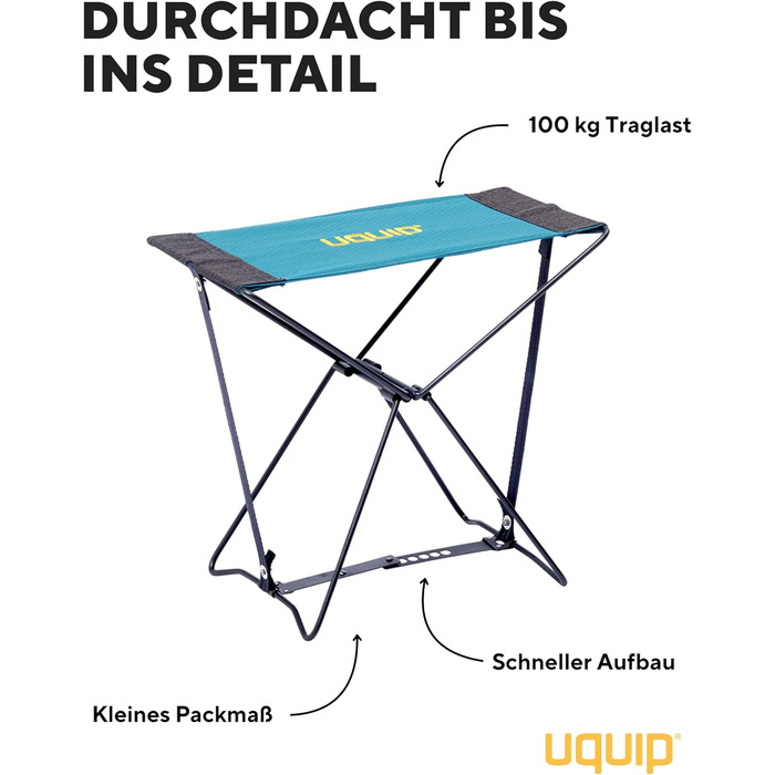 Складний туристичний стілець Uquip Falthocker Fancy Petrol - міцний, компактний, для кемпінгу, відпочинку та подорожей. Максимальне навантаження: 100 кг.