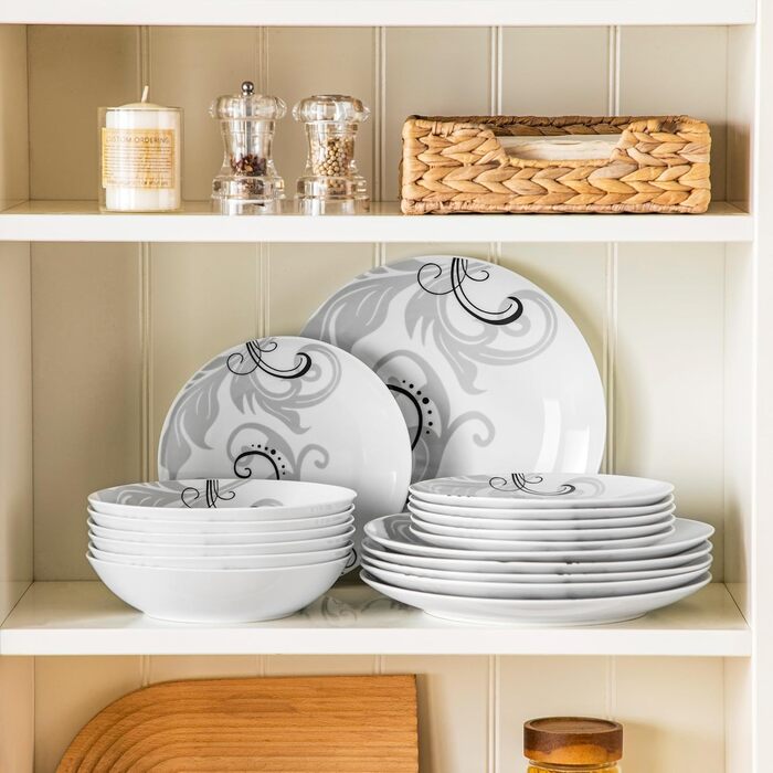 Набір посуду VEWEET 18 предметів на 6 осіб: тарілки, супові тарілки, десертні тарілки. Сучасний сервіз з порцеляни.