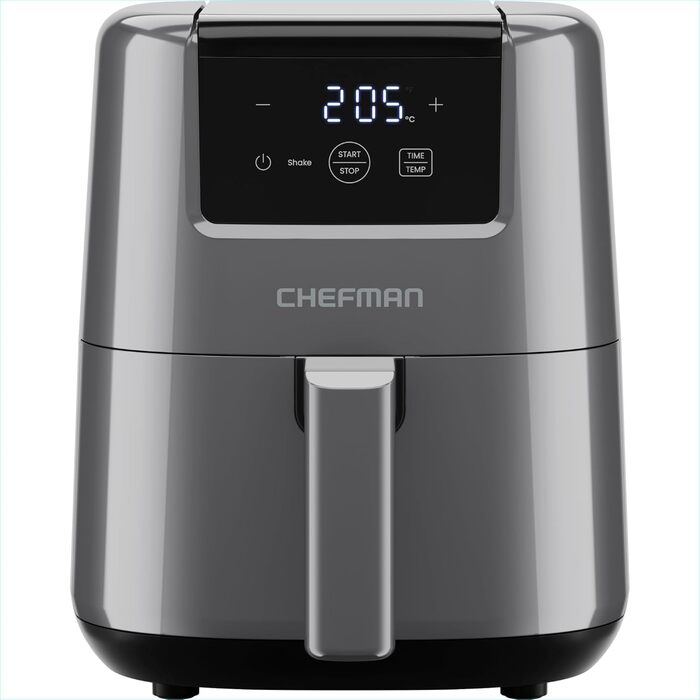Chefman 2L Digital Air Fryer - Compact, Non-Stick, Dishwasher-Safe Air Fryer with Timer & Shake Reminder - Grey