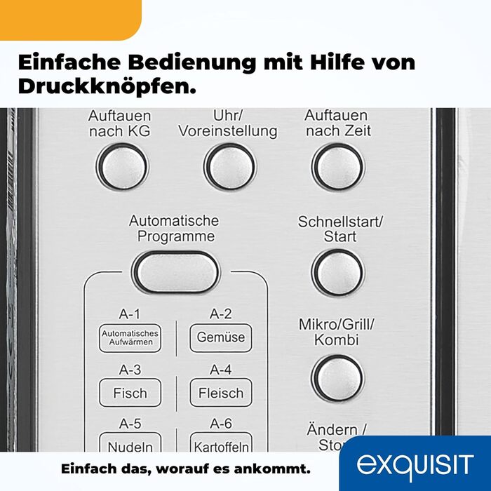 Вбудована мікрохвильова піч Exquisit EMW 20.1G Inoxlook, 20 л, 800 Вт, 8 автопрограм, таймер, діаметр обертового столу 24,5 см