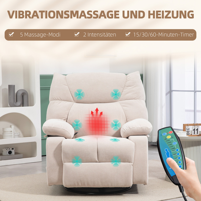 HOMCOM Recliner with Massage Function, Electric TV Chair with Heating Function, Reclining Function, Swivel Massage Chair with Spring System | Aosom