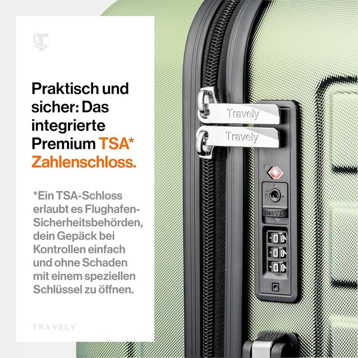 Чемодан Travely з полікарбонату, 67 см, 60 л - міцний валіза з TSA замком, зручні колеса, колір: туманно-зелений