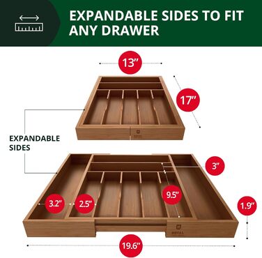 Органайзер для столових приборів ROYAL CRAFT WOOD з бамбука, 9 відділень, коричневий