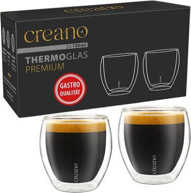 Creano PREMIUM double-walled espresso glasses 100ml - 2-piece set - Restaurant quality - 100% dishwasher safe - Thermoglass - Double-walled glass - NEW 2024