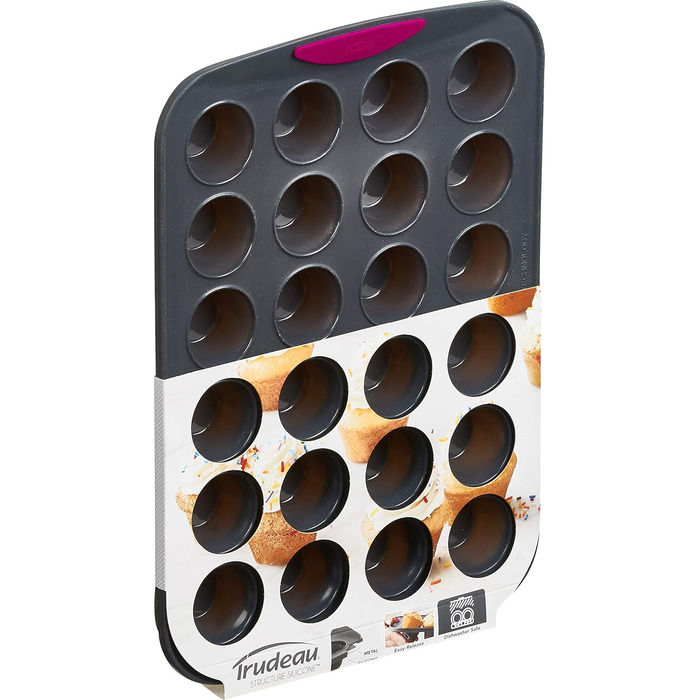 Trudeau Mini-Muffin Silicone Mold, 24 Cavities, Fuchsia