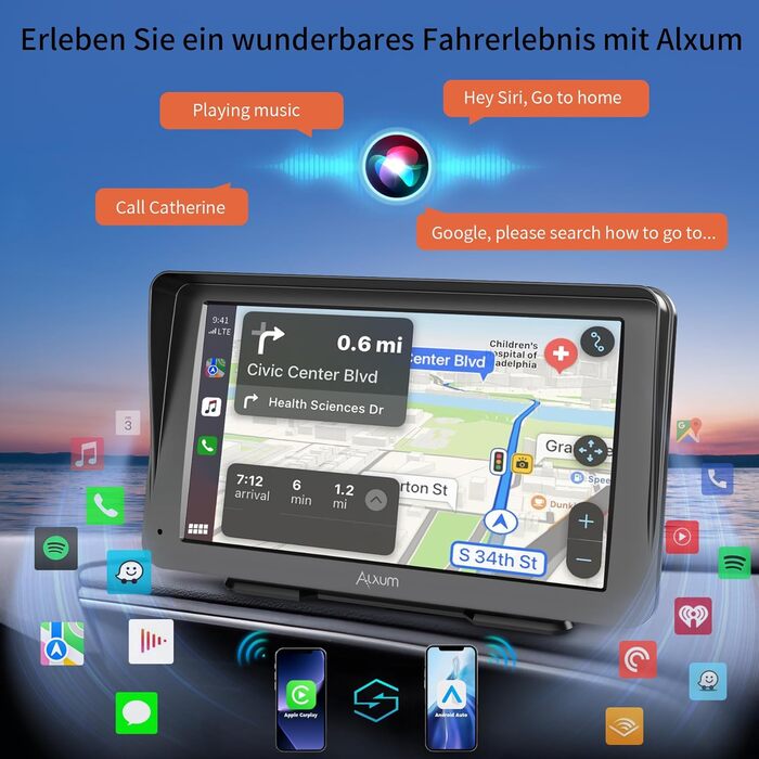Автомобільний дисплей Alxum CarPlay 7'' IPS із FM-трансмітером, Bluetooth, монітором для авто, камерою заднього виду, підтримкою TF карти, FM і AUX для всіх авто