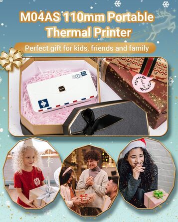 Phomemo Mini Drucker M04AS: компактний термальний принтер з Bluetooth для iOS та Android, 15/53/80/110 мм ширина друку, 300DPI, для документів, фото, етикеток