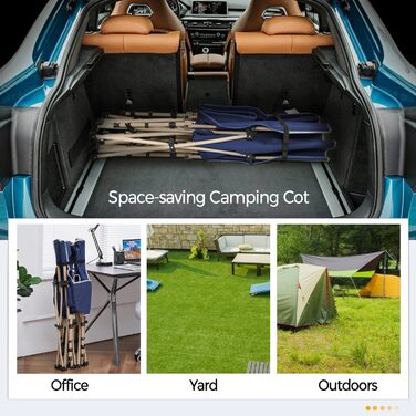 Ліжко гостьове Yaheetech складане для кемпінгу, блакитне, до 150 кг, з бічною кишенею та сумкою для транспортування