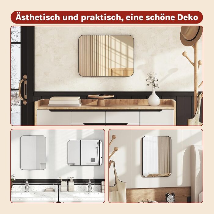 Дзеркало настінне WOLTU з металевим каркасом, закругленими кутами, 40x30 см, для ванної кімнати, спальні, вітальні, сучасної стилі