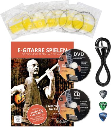 Rocktile Супер комплект для електрогітари (підсилювач, тюнер, каподастр, ремінь, медіатори, чохол, підставка для гітари та підручник з CD/DVD) чорний