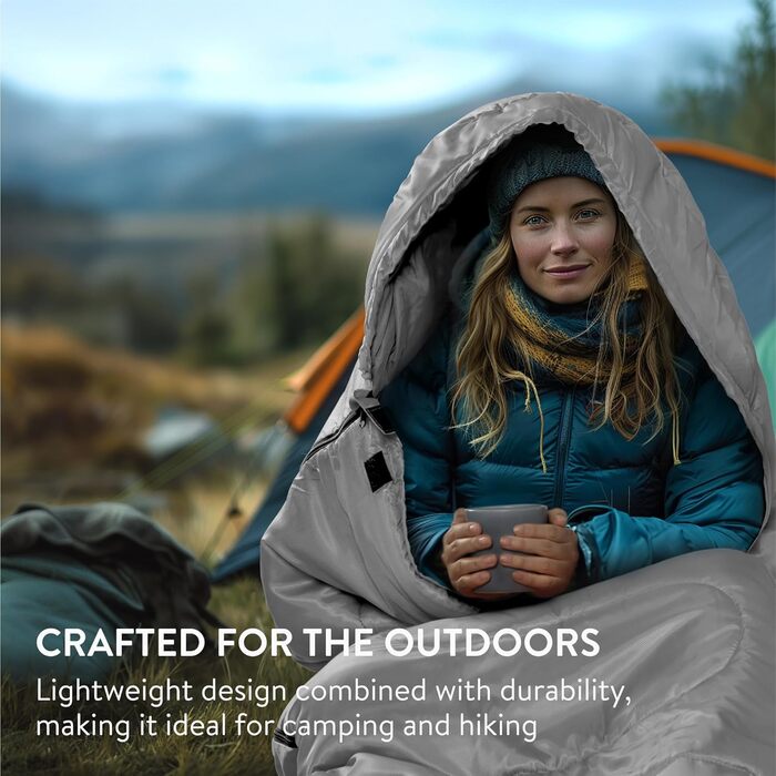 Спальний мішок JEMIDI для зими та літа, Outdoor, до -5°C, великий, 220x80x10 см, водонепроникний, для дорослих, сірий