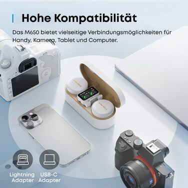 Мікрофон петличний AnkerWork M650 бездротовий, професійний, з шумозаглушенням, 2 канали, радіус дії 200м, акумулятор 15 годин, для Vlogs та стрімінгу (білий)