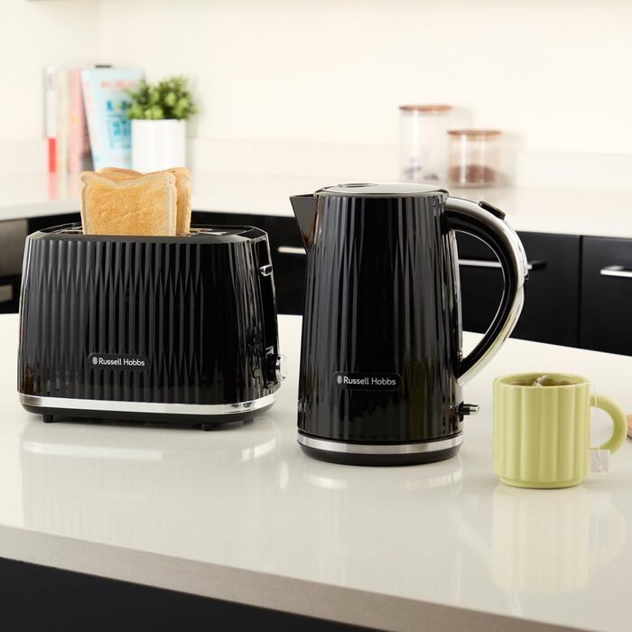 Тостер Russell Hobbs Eden: 2 відділення, 6 рівнів підсмажування, підйом, розморожування, підігрів, крихтозбірник, насадка для бургерів, чорний (27374-56)