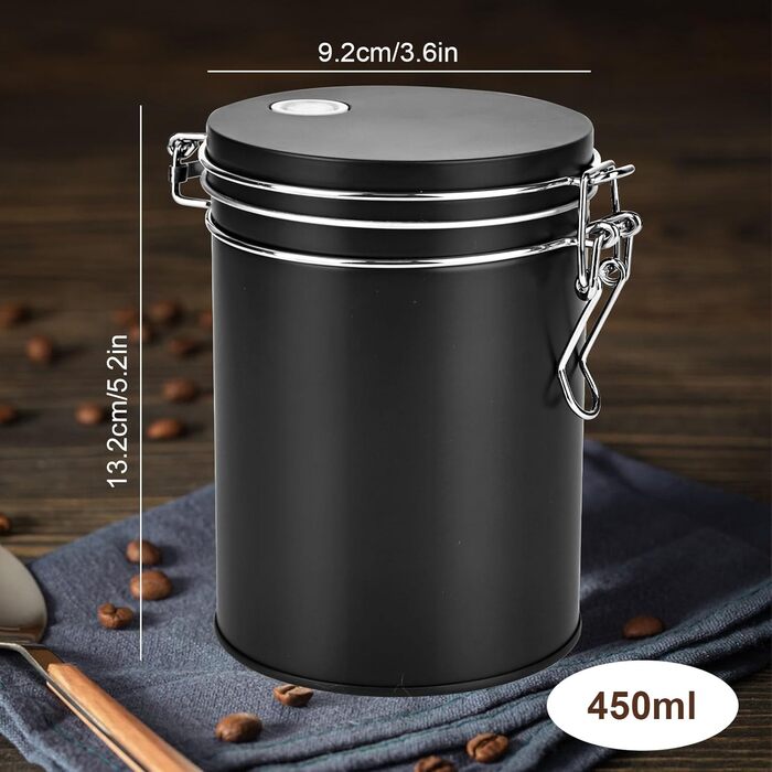 Кавова банка з нержавіючої сталі 450 мл з клапаном, вакуумна, для кави, чаю, горіхів, какао, чорна