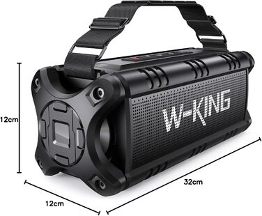 W-KING Портативна Bluetooth Колонка 90W з Глибоким Басом, DSP, 40 годин акумулятора та IPX6 Захистом від Води. Підтримка Powerbank, EQ, AUX та TF-карта. Чорний Колір. Ідеально для кемпінгу, пляжу та саду.