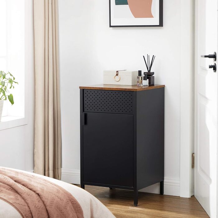 SONGMICS Storage Cabinet, Metal Cabinet, with Double Door, Magnetic Closure, Adjustable Shelf, Steel Frame, 40 x 42.5 x 76 cm, Vintage Brown-Black LSC101B01