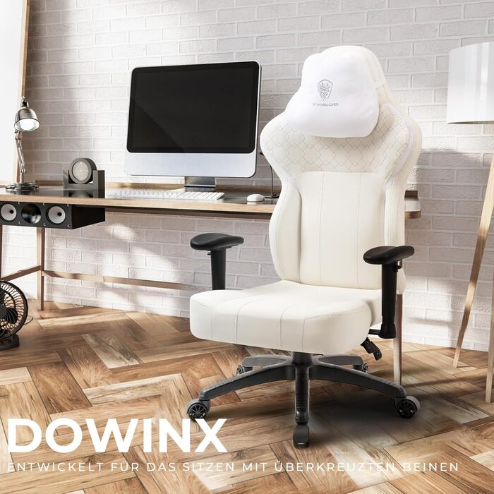 Ігровий крісло Dowinx з PU шкіри, ергономічний комп'ютерний крісло для геймерів, великий офісний крісло з регульованим нахилом та високою спинкою (Білий)