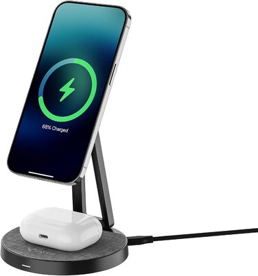 XLayer MagFix Pro 2-в-1 зарядний стан для Apple MagSafe: підставка та бездротовий зарядний пристрій для iPhone 16/15/14/13/12/11 Pro Max Plus, AirPods. Сумісний з MagSafe, магнітний, швидка зарядка. Кольори: сірий/білий (чорний)