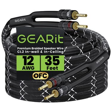 Акустичний кабель GEARit 12 AWG 10.7 м з банановими штекерами, OFC CL2 позолочені, плетений для Hi-Fi, домашнього кінотеатру, підсилювачів