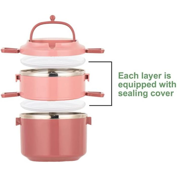 SANQIAHOME 2-Tier Stackable Stainless Steel Lunch Box, Leak-Proof, Pink