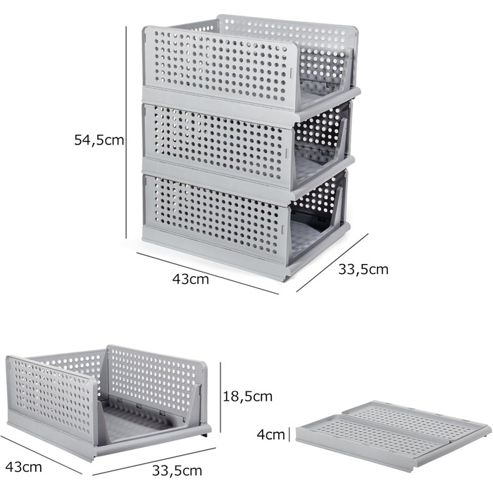 Closet Organizer 3-Piece Set, Foldable Storage Box, Organization System for Drawers, Lockers, and Closets (White) (Gray-2)