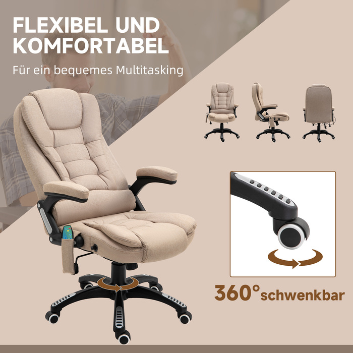 Vinsetto Office Chair with Vibration Massage, Ergonomic Desk Chair with Heating and Recline Function, Adjustable Height Executive Chair with Remote Control, Side Pocket, Linen-Look, Brown | Aosom