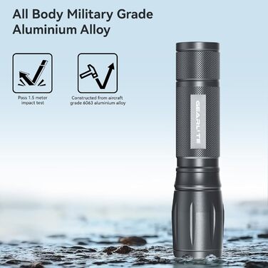 LED ліхтарик Gearlite 2 шт., 2000 люмен, 5 режимів, водонепроникний IP65, для кемпінгу, туризму, дітей, невідкладних ситуацій (сірий)