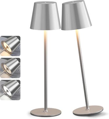 Набір з 2 бездротових настільних ламп LED з акумулятором, сенсорне регулювання яскравості, 3 режими кольору, USB-C зарядка для спальні, столу, кемпінгу (Чорний)