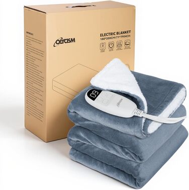 Електрична ковдра Olycism з автовимкненням, 160x130 см, 10 рівнів нагріву, таймер, захист від перегріву, для дому та офісу, сіра, 180x200 см