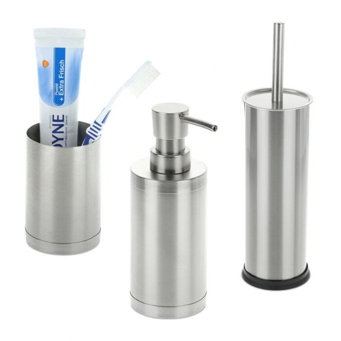 Relaxdays 3-Piece Bathroom Set Stainless Steel