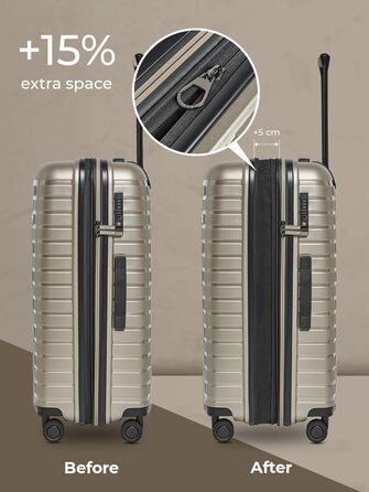 Чемодан на колесах середнього розміру з жорстким корпусом, 66 см, розширюється до 75 літрів, з TSA-замком, з поліпропілену (Collection 04), колір шампань металік