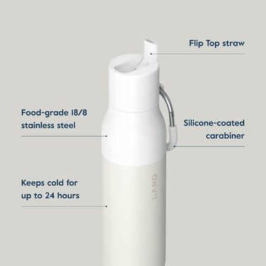 LARQ Bottle Flip Top 500ml - Insulated Stainless Steel Water Bottle with Straw | Reusable Water Bottle for Sports, Gym, and Travel | Keeps Drinks Cold, (740 ml, Granite White)