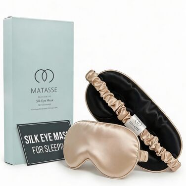 Шовкова маска для сну MATASSE 3D з 22 Momme шовку Mulberry 6A, контурна для жінок та чоловіків, італійський дизайн (Чорний/Шампань)
