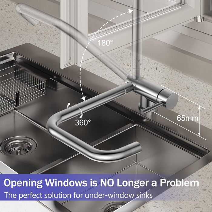 Змішувач кухонний висувний з нержавіючої сталі, 360° поворот, 4 режими, високий вилив, для мийки, ABS-розпилювач, G3/8 з'єднання (тільки для EU)