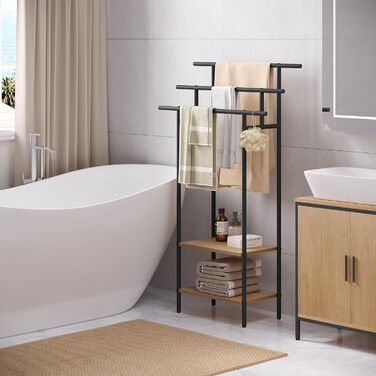 Стійка для рушників EUGAD з 3 полицями, чорна, з металу та ДСП, для рушників та одягу