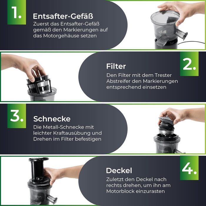 KLAMER Slow Juicer Vegetables and Fruit, Juicer with Reverse Function, Electric Fruit Press with Brush and 2 Containers, Sleek Design, Black