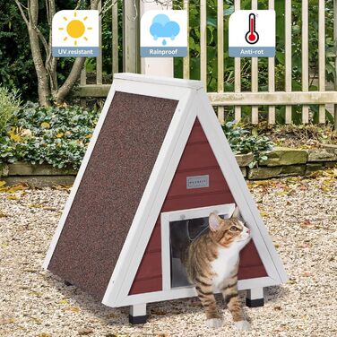 Вуличний котячий будиночок Petsfit із втечею, дерев'яний, водостійкий, червоний, 1 поверх