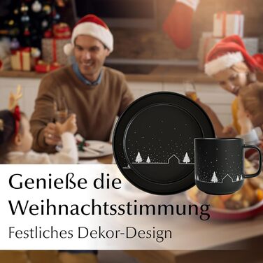 Набір чашок Miamio на Новий Рік, 4 шт, 500 мл, чорні / Кавові чашки на Різдво, мінімалістичний зимовий мотив, подарунок на Новий Рік, безпечні для миття в посудомийній машині та використання в мікрохвильовці – Vinter Collection (12 шт)