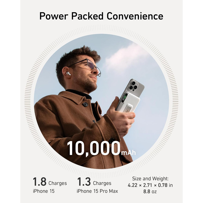Powerbank Anker MagGo: 10000mAh, Qi2, 15W, MagSafe, USB-C, з дисплеєм та підставкою