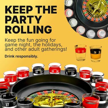Рулетка для пиття Shot Glass Roulette набір 16 предметів, пластик, червоно-чорний