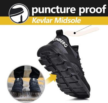 Робочі черевики з металевим носком для чоловіків та жінок. Легкі, дихаючі, розміри 37-48 EU, колір чорний