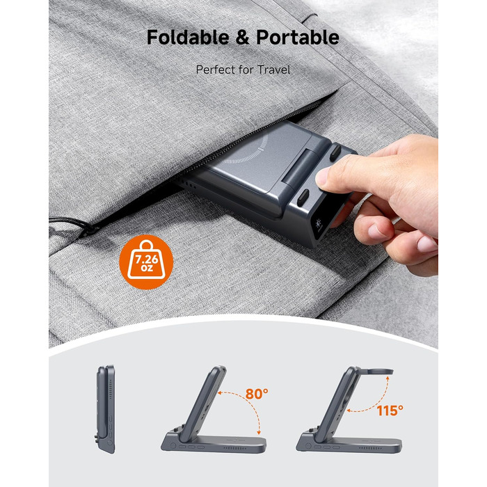 Бездротова зарядка 3-в-1 SwanScout 703A для iPhone 17/16/15/14/13/12, Apple Watch 11/10/9/8/7/Ultra та AirPods Pro 3 (Tech Grey)